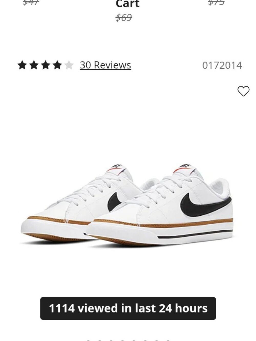 Nike White Low-Top Sneakers with Black Swoosh and Brown Stripe